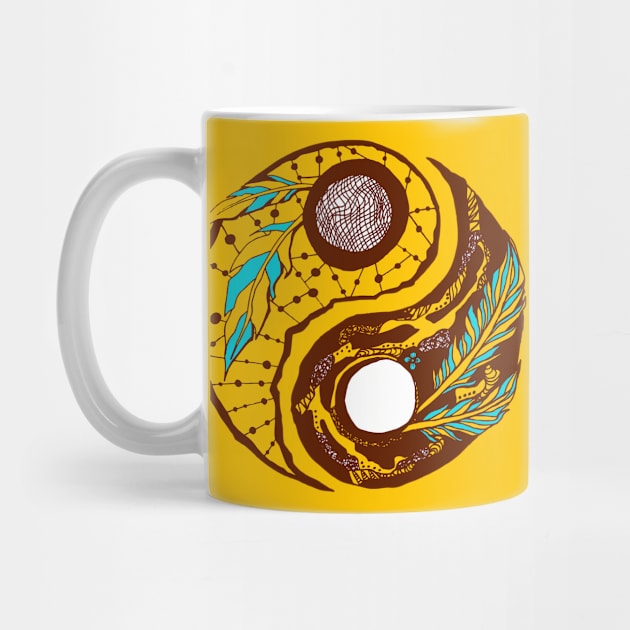 Mustard Brown Feathers Yin Yang by kenallouis